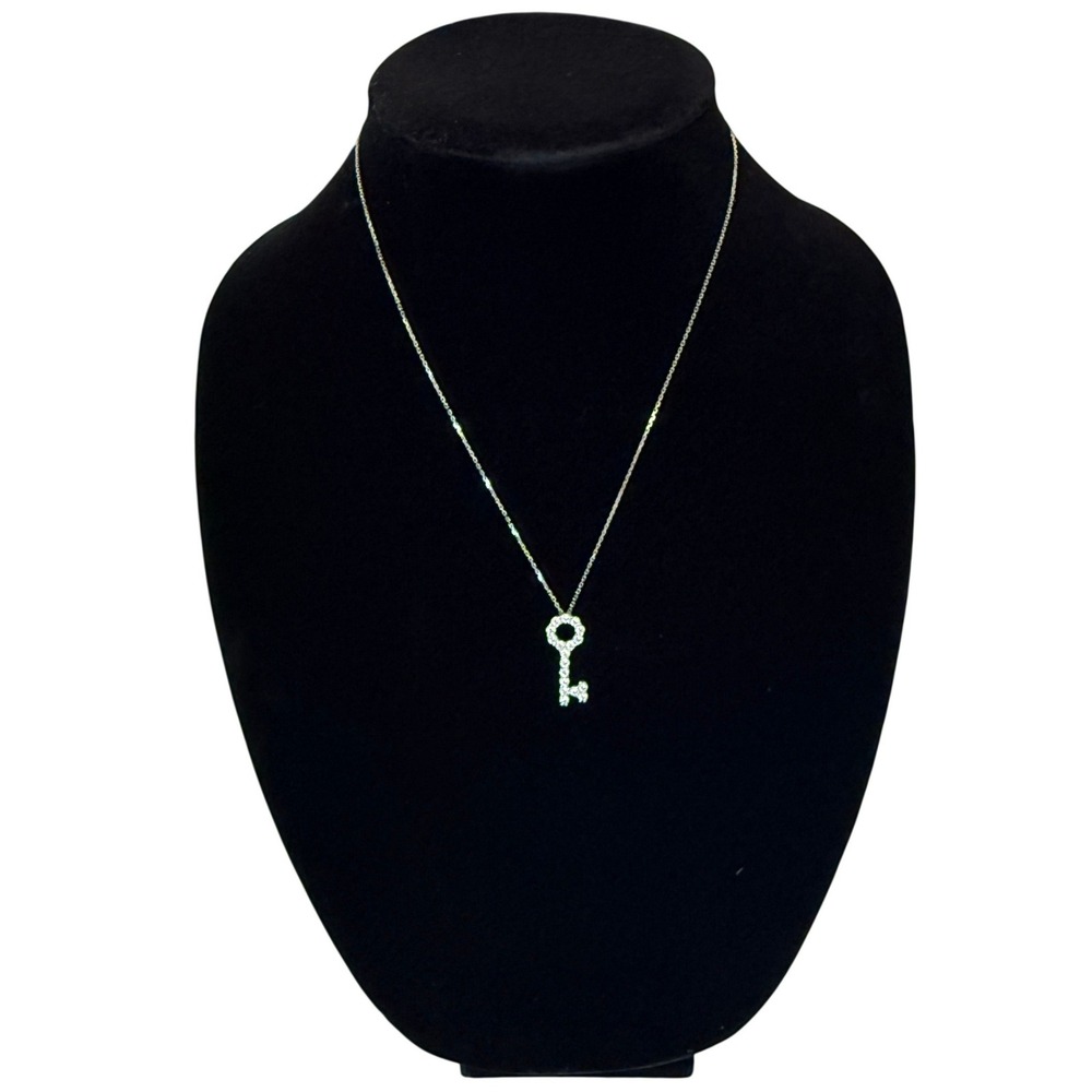 JTV Key Pendant Necklace Cubic Zirconia Pave Silver Tone 18 Inch Women Jewelry